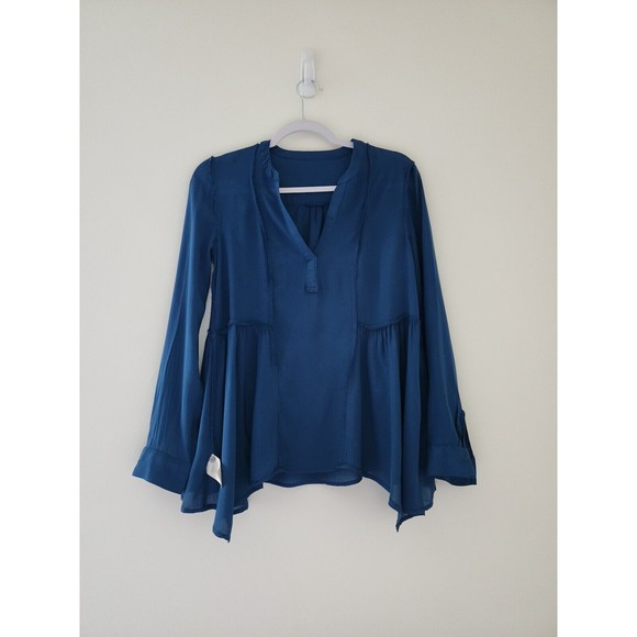 Anthropologie Maeve Womens Laikin Popover Blue Teal Long Sleeve Tunic Top Size 0 - Picture 5 of 11